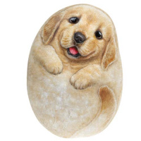 Художественный камень авторской росписи щенок Денни